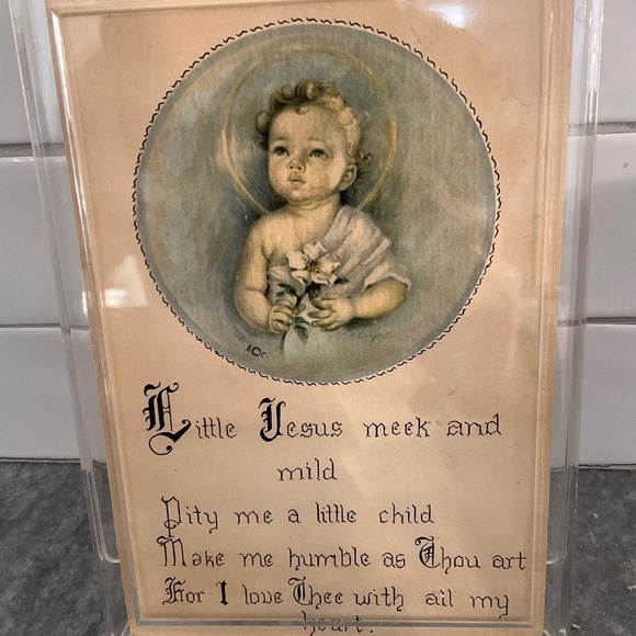 Lovely Vintage Child’s Prayer & Watercolour Painting on Cardboard - Picture 1 of 1